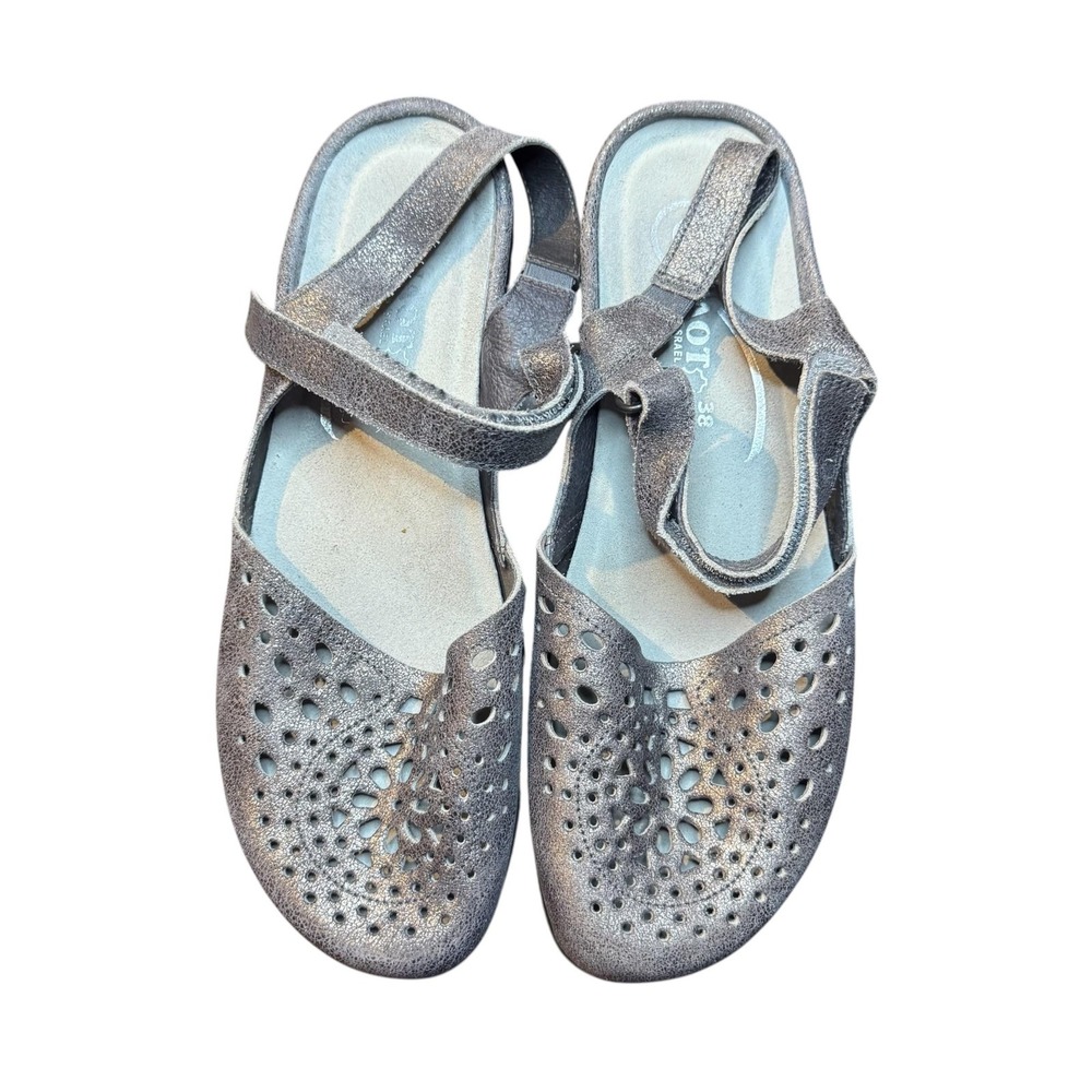 Naot Shoes Womens Size 7 Silver Leather Slingback Wedge Sandals Comfort EU 38